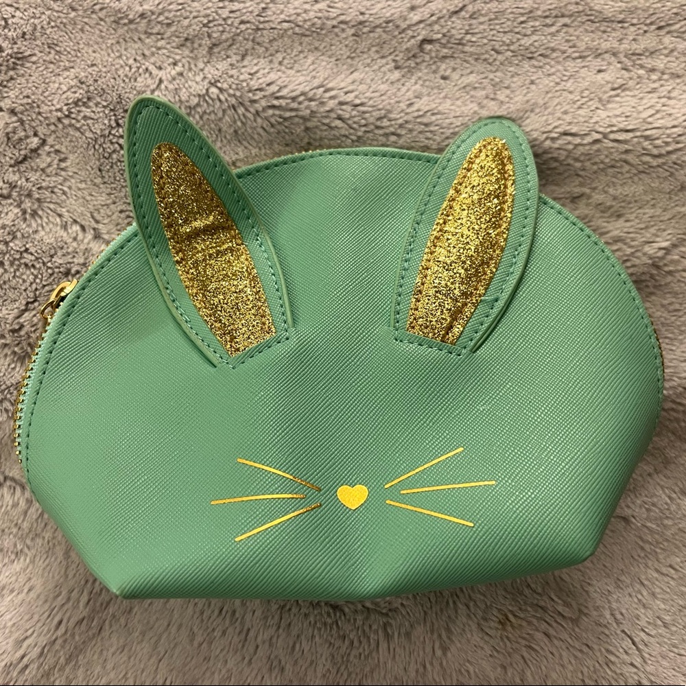 Too Faced cosmetic case, smaller compact, bunny tail on back